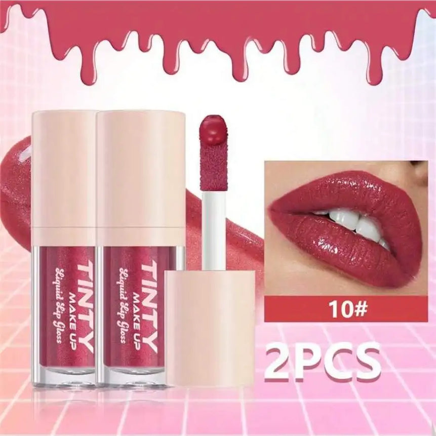 2PC  Crystal Jelly Moisturizing Lip Oil Plumping Lip Gloss Makeup Sexy Plump Lip Glow Oil Tinted Lip Plumper