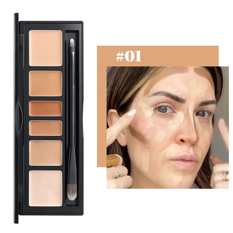 6-Color Concealer Palette with Brush,Long-Lasting Concealer,Waterproof,Full Coverage Concealers&Neutralizers with Matte Finish