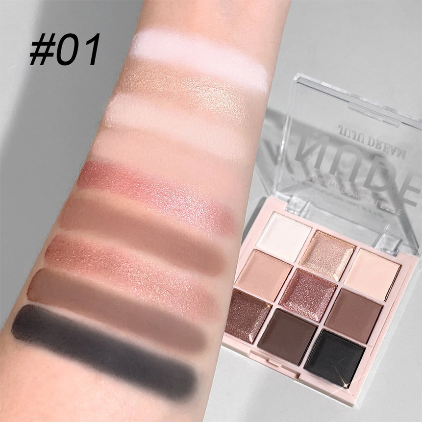 JUJU DREAM 9-Color Eyeshadow Palette, Matte & Shimmer Finish, Soft Milk Tea Tones, Compact & Easy for Daily Student Makeup