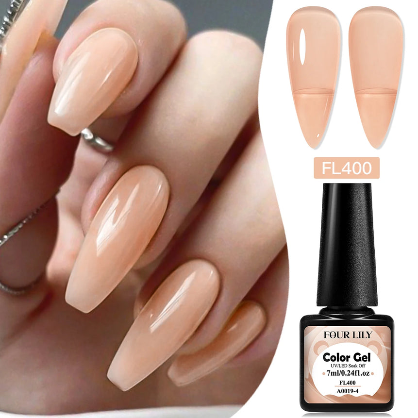 FOUR LILY 7ml Nude Pink Jelly Nail Gel Polish 12 Colors Semi Permanent Soak Off UV LED Gel Polish Nail Art Painting Gel Varnish