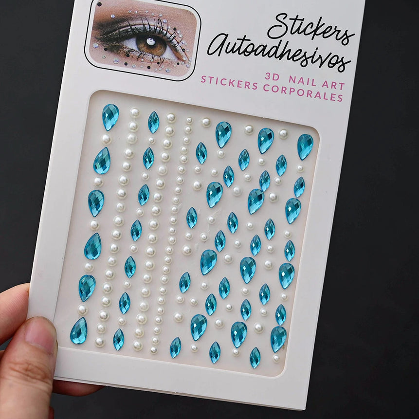 New 3/4/5mm 900pcs Pearl Face Gem Stickers Shining Glittle Self Adhesive Waterproof  Rhinestone Stickers Party Wedding Makeup