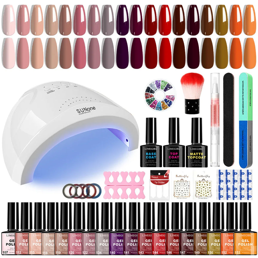 18PCS Gel Nail Polish 8ML Glitter Art Gel Kit with UV Light & Base Top Coat Nail Art Stickers Manicure Salon/Home Tools Supplies