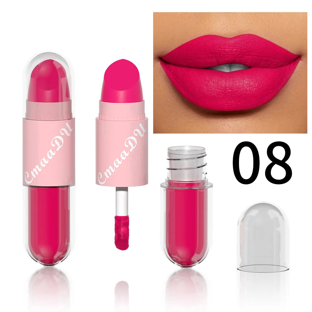 Lipstick Lip Gloss 2-in-1 Matte Lip Color Velvet Lip Glaze Waterproof Long Lasting Non-marking Natural Lip Tint Blam Cosmetic