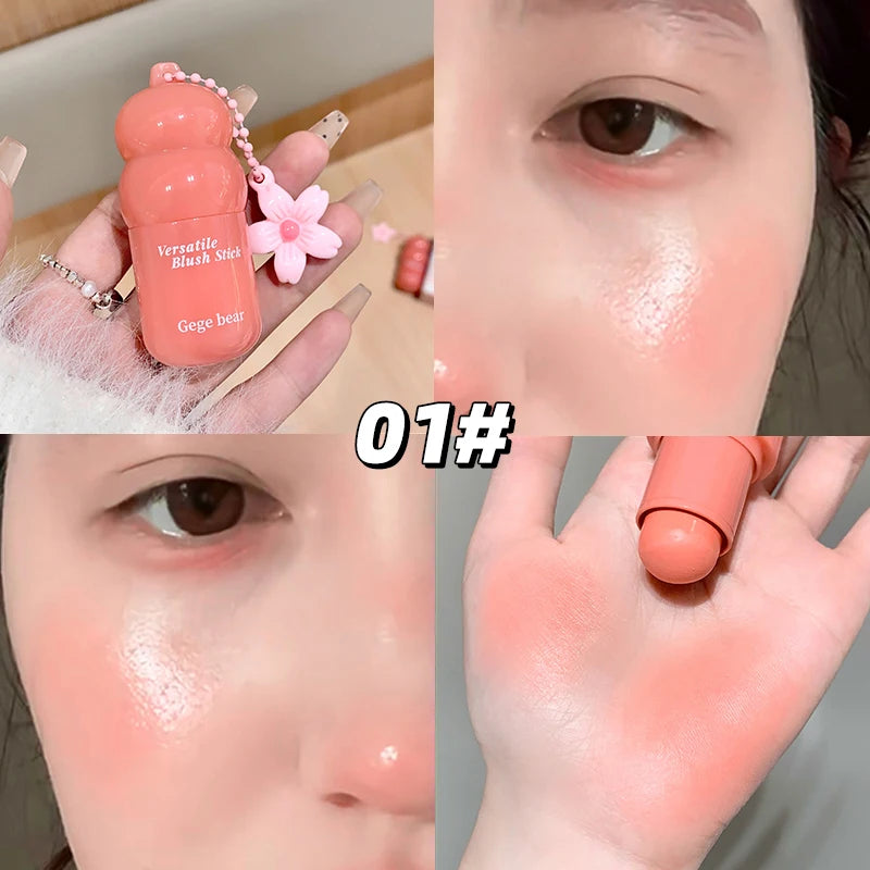 Gege bear powder blusher cream moisturizing natural powder blusher lipstick two in one cosmetics