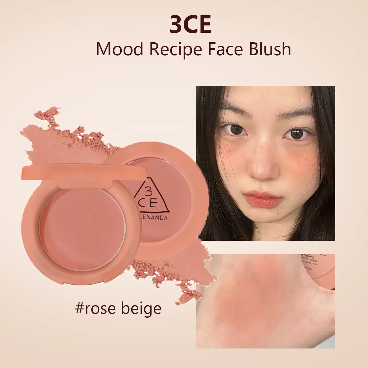 3CE Mood Recipe Face Blush,Silky Powder,Blendable,Natural Color Payoff,Long-Lasting Wear,Complete Makeup,K-Beauty,Korean Makeup