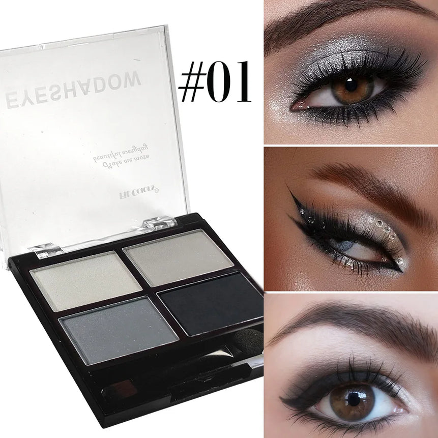 4Color Eyeshadow Palette Gray Black Smoky Makeup Matte Pearlescent Silkworm Brightening Base Eyes Primer Powder With Application