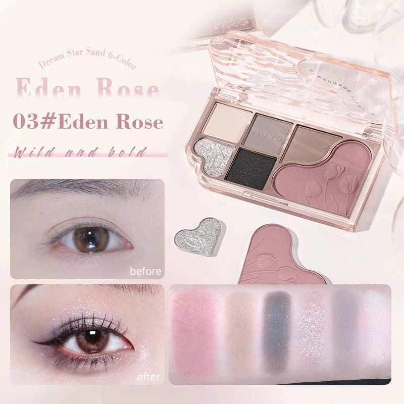 6-Color Blendable Eyeshadow Palette, Soft Smooth Fine Texture Powder Formula, Waterproof & Sweatproof, Valentine's Day gift