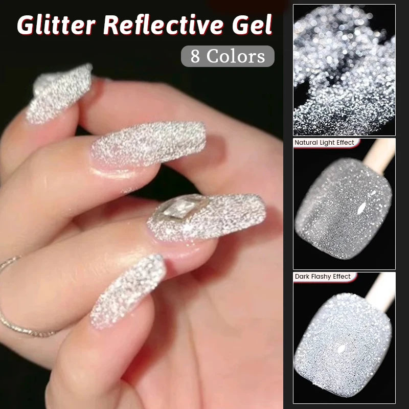 UR SUGAR 15ml Red Reflective Shining Nail Gel Polish Sparkling Semi Permanent Soak Off UV Gel Glitter DIY Nail Art for Winter