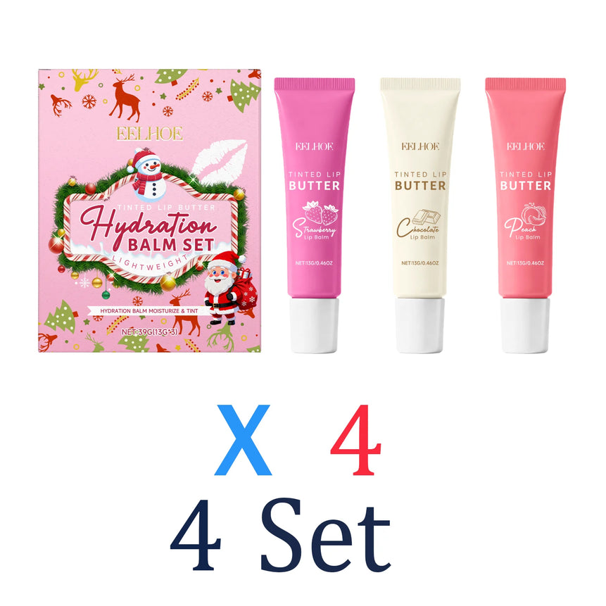 3 Packs Tinted Lip Balm Set Christmas Gift Box Hydrating Lip Care with Sheer Color Moisturizing Lipstick for Dry Chapped Lips