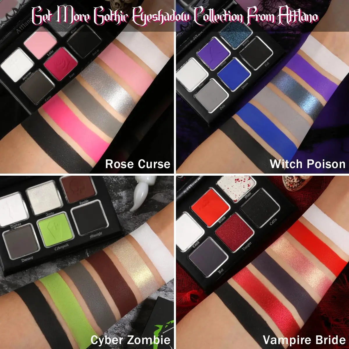 Afflano 6 Colors Eyeshadow Palette Makeup Matte Shimmer Glitter Smokey Gothic High Pigmented Longlasting Eye Makeup Halloween