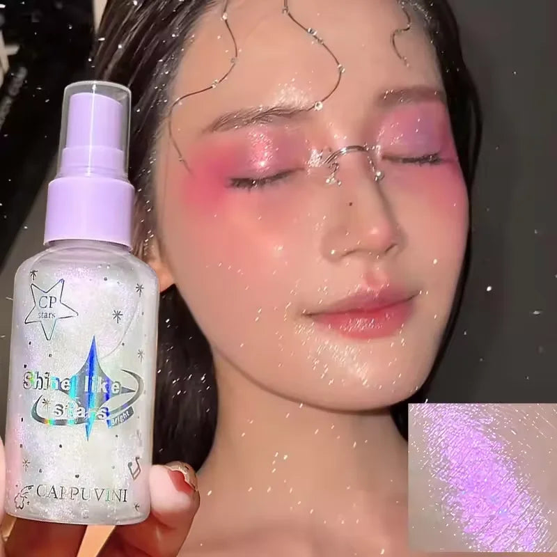 Long-Lasting Glitter Spray - Shimmering Body Spray,Brighten Your Skin Cosmetic,Highlighter Lotion Makeup For Body,Face,Hair,Neck