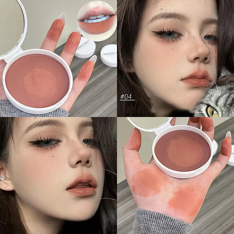 Moist Pink Blush Cream Palette Silky Smooth Matte Red Brown Lip Stick Cheek Tint Multi-purpose Cream Makeup Easy to Smudge