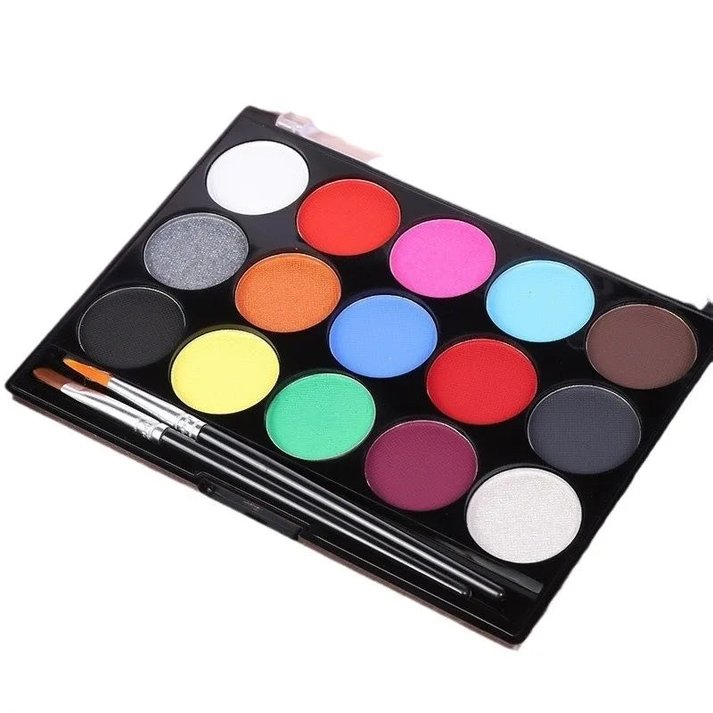 15 Colors Non-Toxic Face Painting Kit with Brush And Decals for Kids - Watercolor Body Makeup for Christmas Halloween Carnival