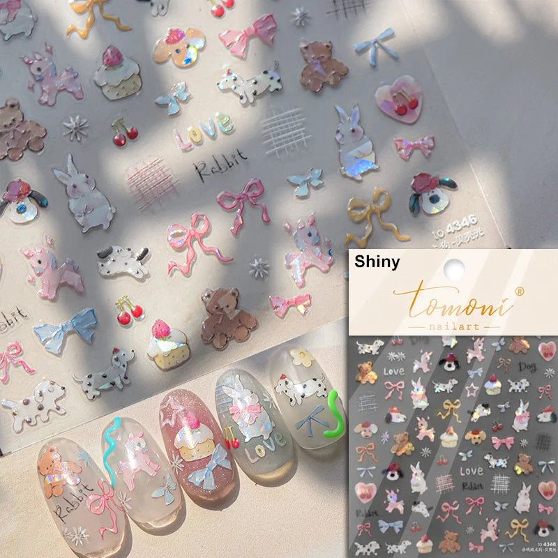 Lovely Cat Bunny Bowknot Poker Crown Lock Key Easter Eggs Love Cute Rabbit Mushroom Chick Flower Dog DIY Nail Art Stickers Decal