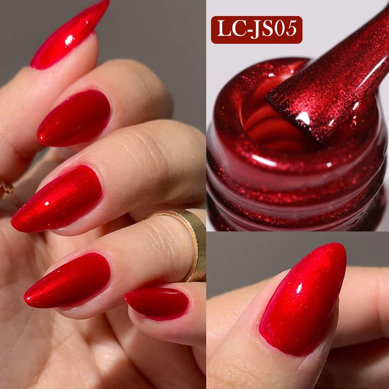 LILYCUTE 7ml Metallic Red Gel Nail Polish Winter Bright Chrome Glitter Mirror Enamel Gel Semi Permanent UV Soak Off Nail Art