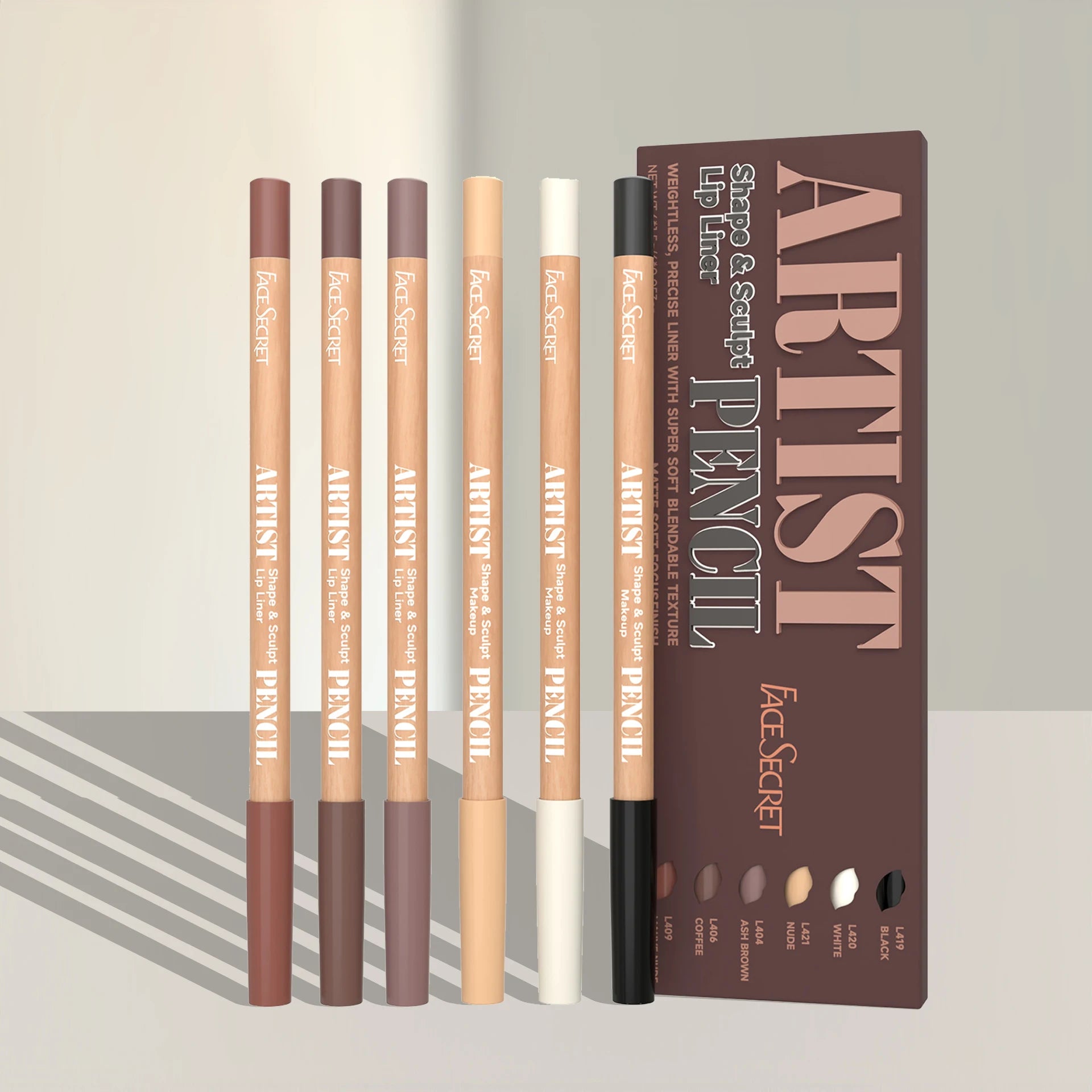 Face Secret Artist Shape Sculpt Lip Liner Pencil Set, Weightless Precise Liner with Super Soft Blendable Texture Matte Soft
