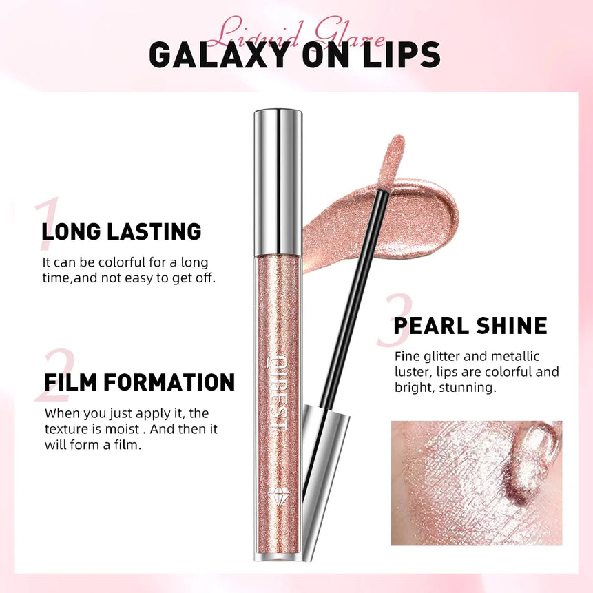 QIBEST 6 Colors Metallic Glitter Diamond Liquid Lipstick Waterproof Long Lasting Pearl Shiny Lip Gloss Charming Women Lip Makeup