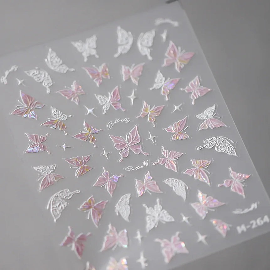 1pcs 5D Rhinestones Butterfly Nail Stickers Kawaii AB Shiny Butterfly Adhesive Nail Art Decorations Decal Design Manicure Tools