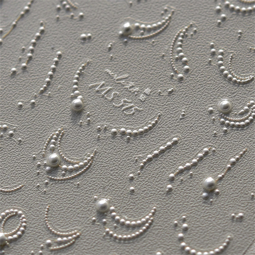 1pcs White 5D Pearl Lace Wave Lines Nail Art Stickers Elegant Exquisite Nail Decoration Decals DIY Self Adhesive Transfer Slider