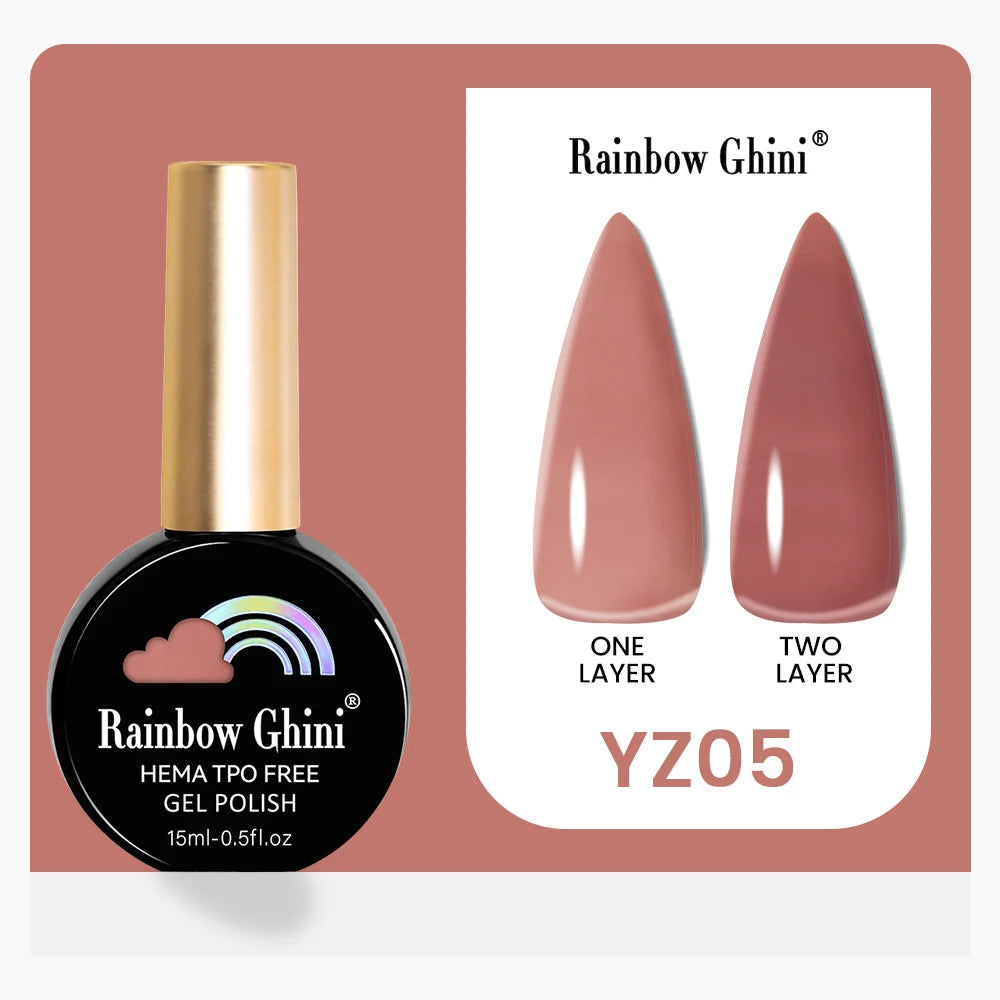 Rainbow Ghini 15ML 146 Colors Long-Lasting Colorful Gel Nail Polish Professional UV/LED Gel Polish Base Coat Matte Top Coat