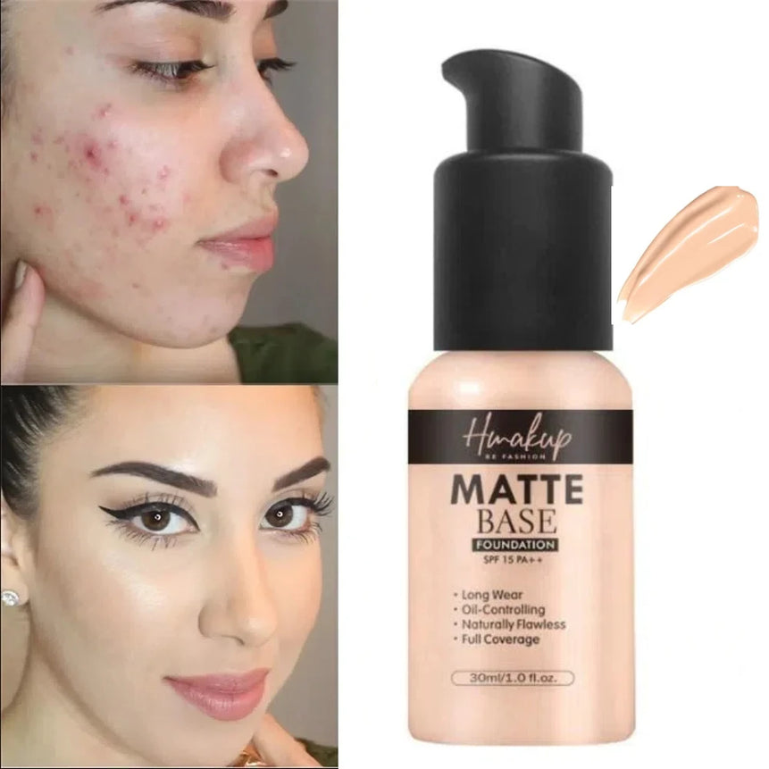 30ml 6-Color Matte Liquid Foundation | Oil-Control, Waterproof, Long-Lasting, Full Coverage, Natural Face Base and Concealer Makeup