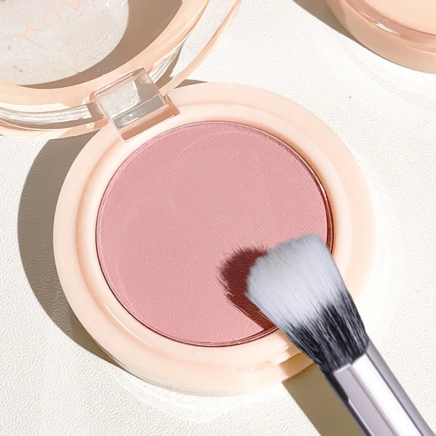 Single Shade Natural Pink Matte Blush Powder Palette with Brush Long-Lasting Buildable Soft Pink/ Rosy Glow/ Nude Cheek Contour
