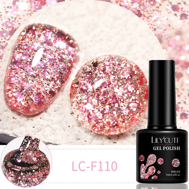 LILYCUTE 7ml 6Pcs/Set Glitter Gel Nail Polish Vernis Semi Permanent Glitter Polish DIY Nail Art Soak Off LED UV Gel