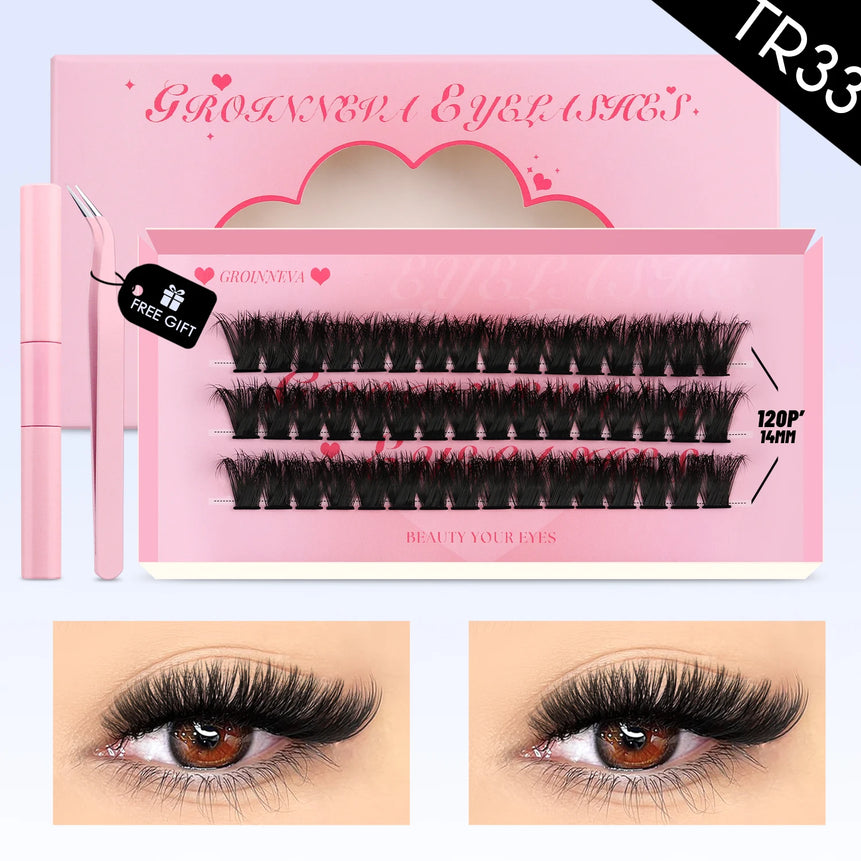 GROINNEYA Cluster Lashes Kit Manga Lashes Natural Eyelash extension Cluster Natural Volume Individual Lashes Mixed Tray Lashes