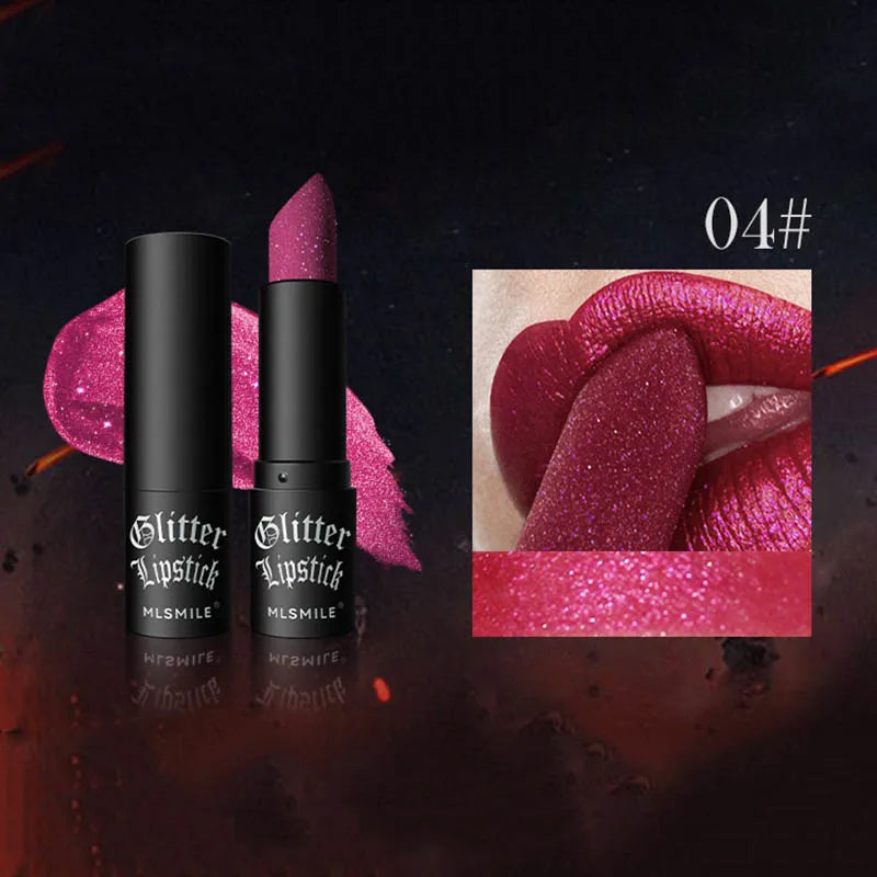 6Colors Glitter Lipstick Waterproof Long Lasting Diamond Pearlescent Metallic Lipstick Black Lipgloss Women Lips Makeup Cosmetic