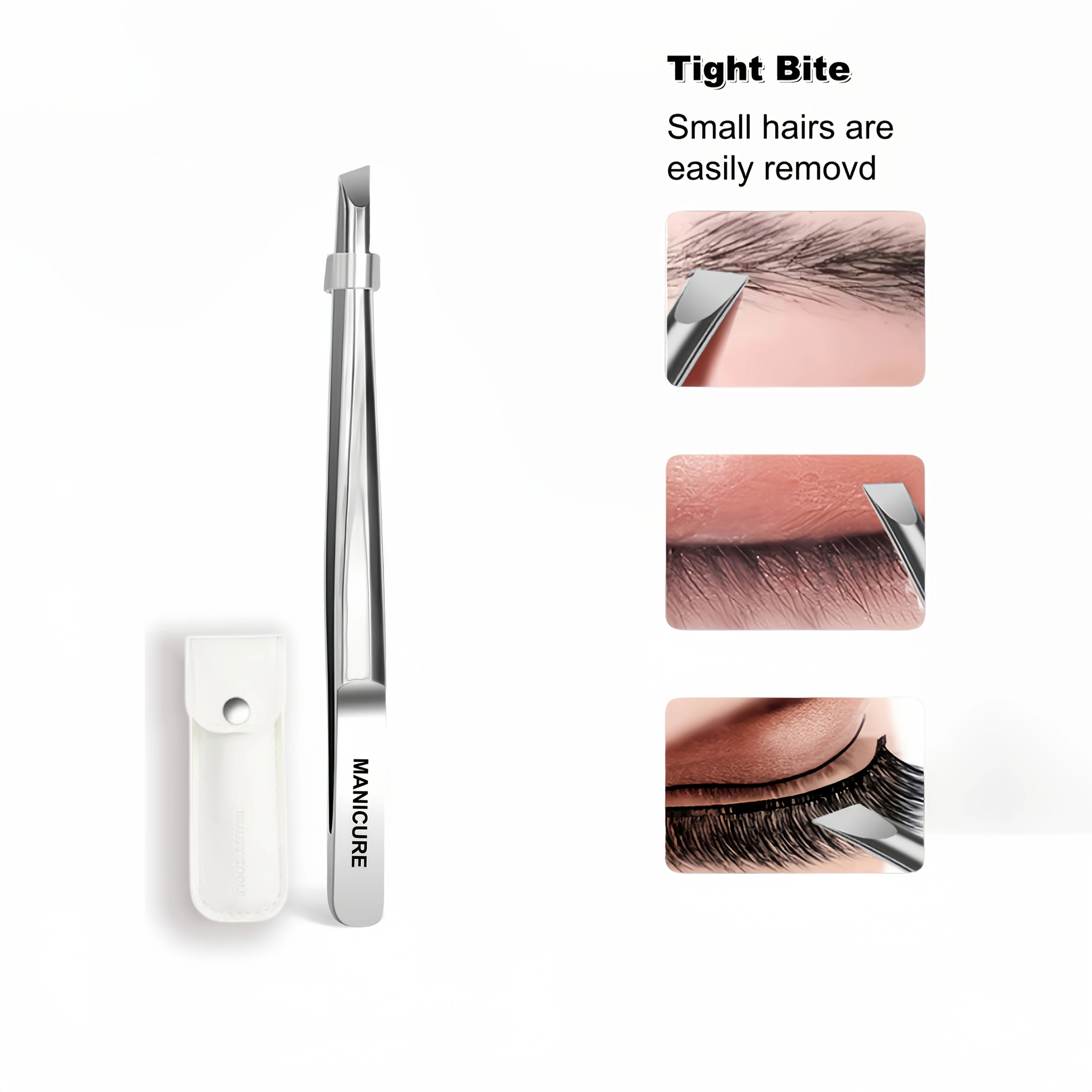 Stainless Steel Slant Tweezers with Non-Slip Tip - Heavy-Duty Precision for Eyebrow Grooming Eyelash Application & Trimming