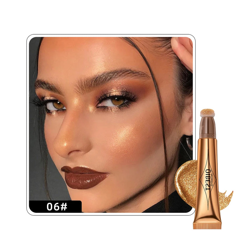 QIBEST Liquid Highlight For Face With Cushion Applicator Natural-looking Cheek Tint Blush Dewy Finish Liquid Contour Makeup