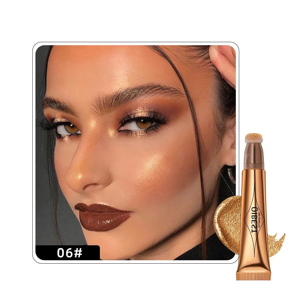 QIBEST Liquid Highlight For Face With Cushion Applicator Natural-looking Cheek Tint Blush Dewy Finish Liquid Contour Makeup