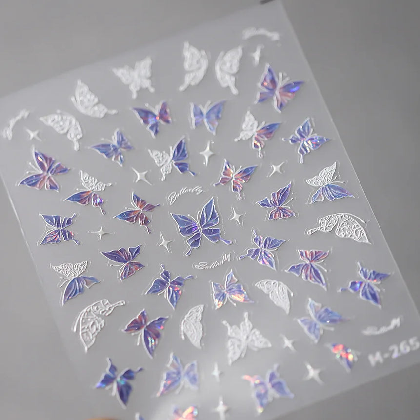 1pcs 5D Rhinestones Butterfly Nail Stickers Kawaii AB Shiny Butterfly Adhesive Nail Art Decorations Decal Design Manicure Tools