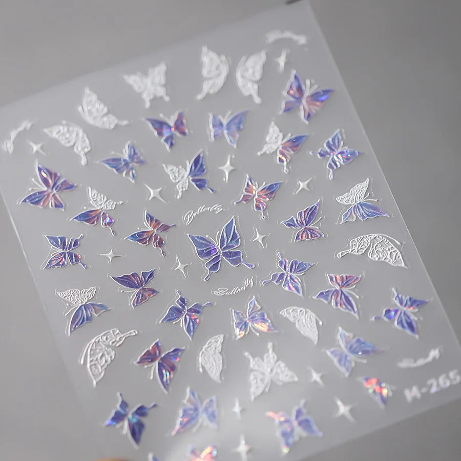 1pcs 5D Rhinestones Butterfly Nail Stickers Kawaii AB Shiny Butterfly Adhesive Nail Art Decorations Decal Design Manicure Tools