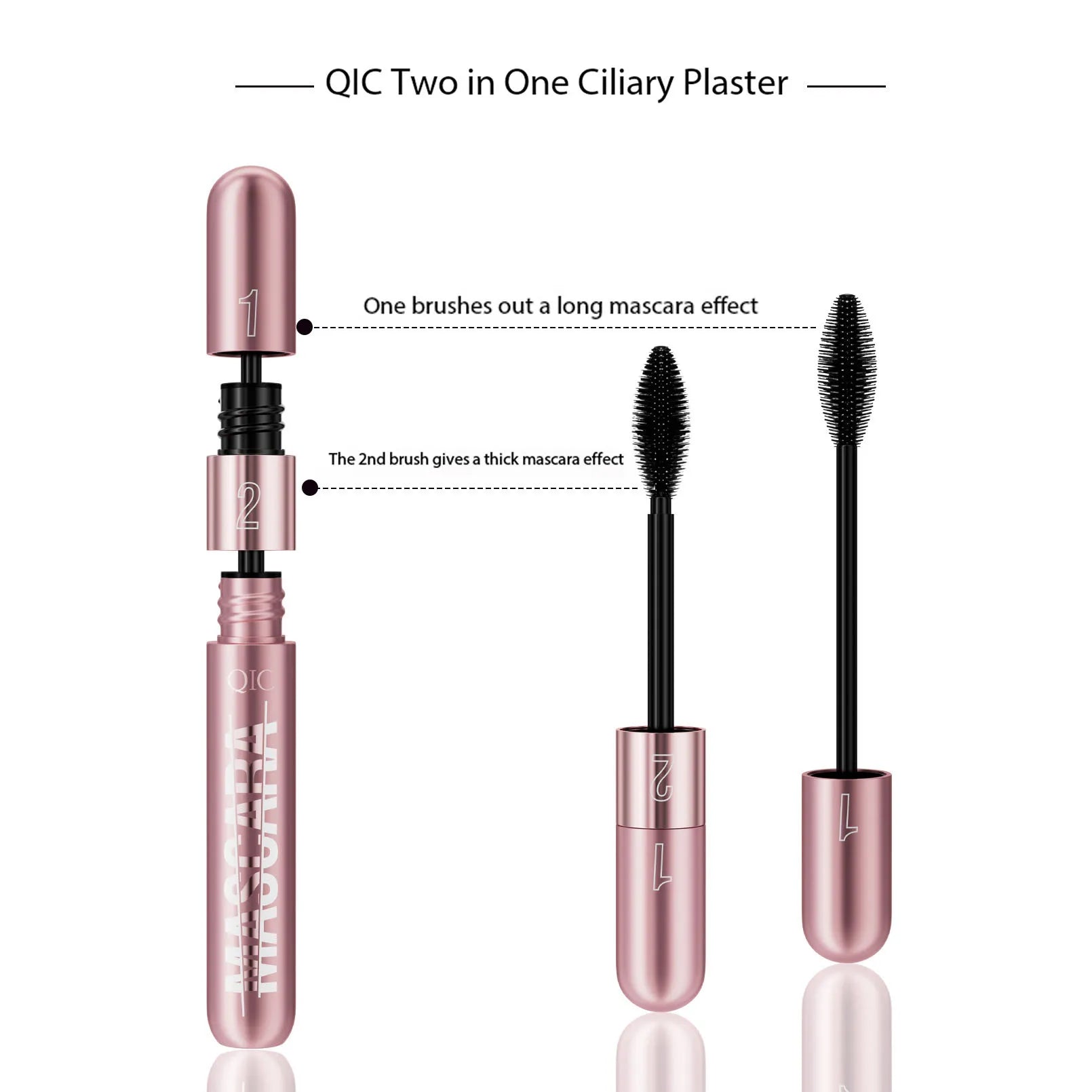 QIC new rose gold double-effect mascara, dense and slender two-in-one waterproof and non-smudging curled mascara.