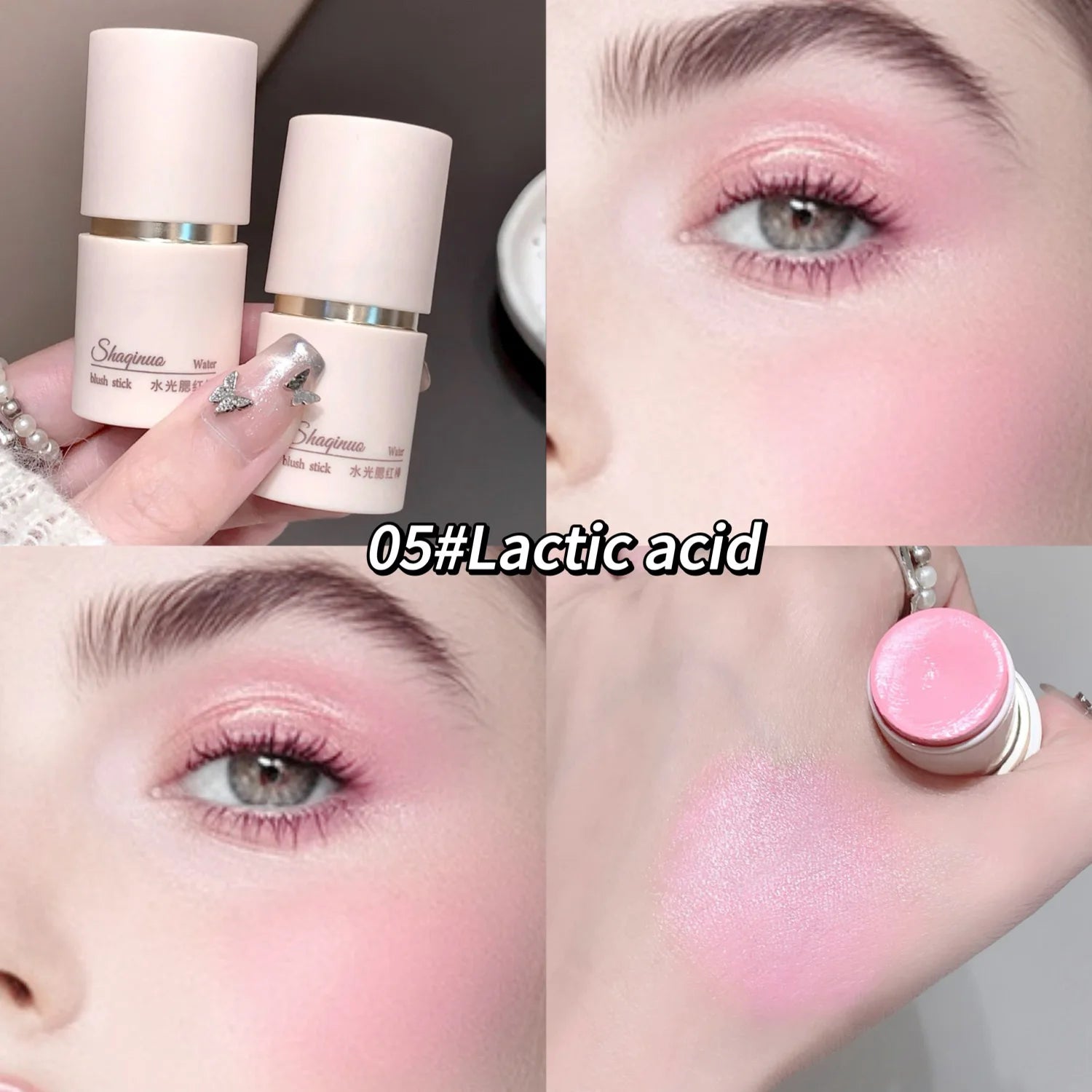 SHAQINUO Cream Blush Stick - Watery Glow, Long-Lasting, Natural Tint, Korean-Style Cheek Makeup for Fresh Look
