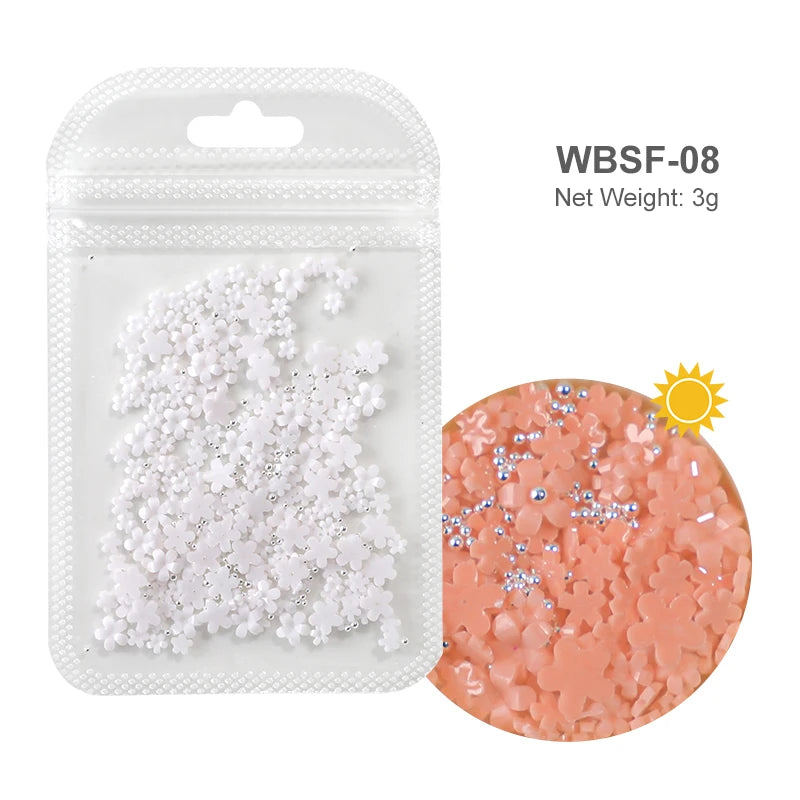 White Acrylic Flower Nail Art Decorations Mixed Size Rhinestones Red Blue Gem Manicure Tools Accessories DIY Nails Design 5g