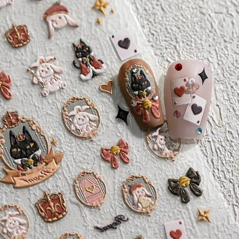 Lovely Cat Bunny Bowknot Poker Crown Lock Key Easter Eggs Love Cute Rabbit Mushroom Chick Flower Dog DIY Nail Art Stickers Decal