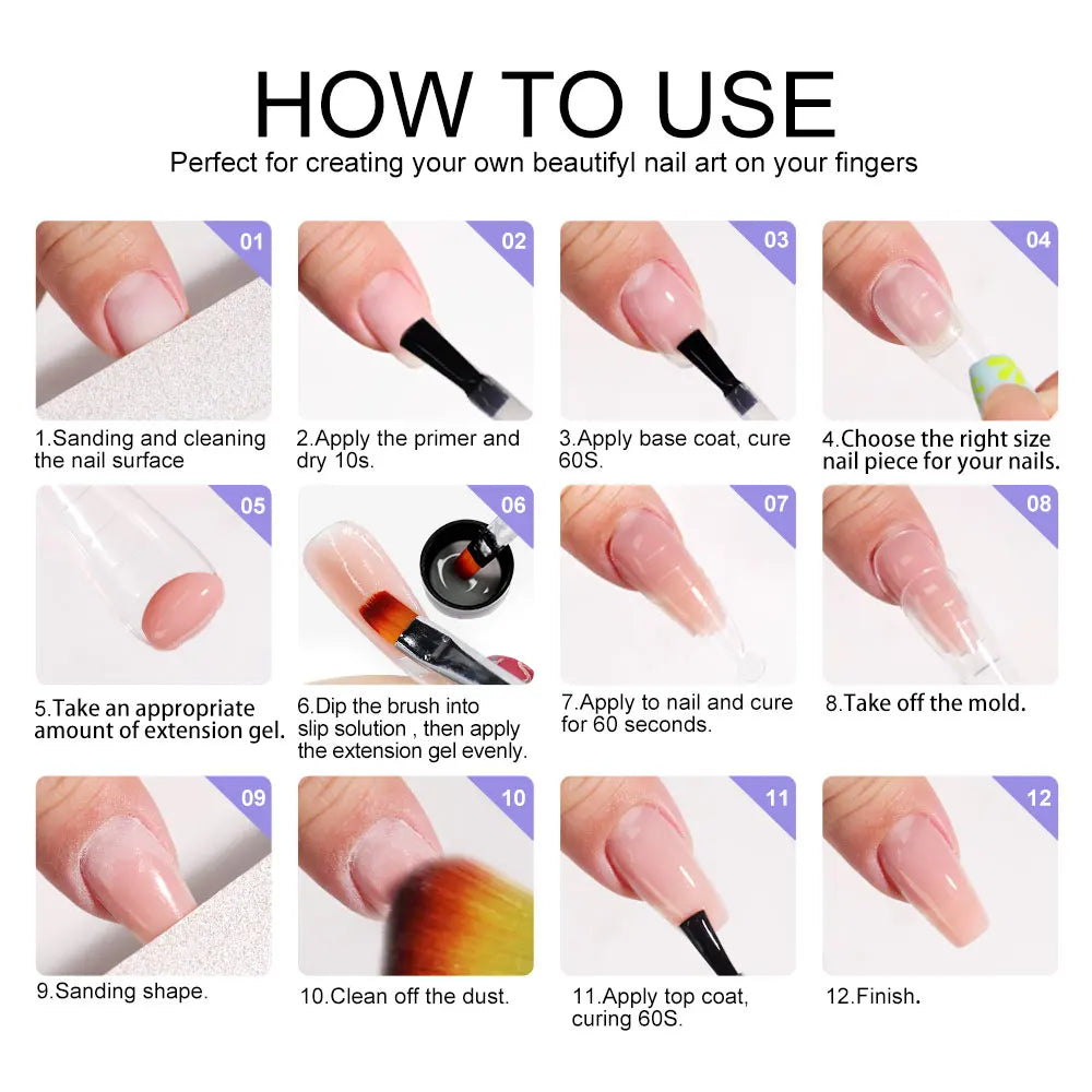 Poly Extension Gel Nail Kit 14 PCS 15ML Quick Building UV/LED Gel with Slip Solution and Nails Art Lamp  for Beginner Manicure
