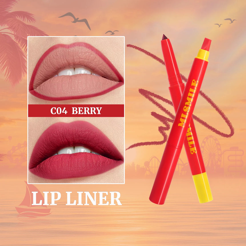Long Lasting Lip Liner Pen Automatic 2 In 1 Double Head Silicone Brush Waterproof Smudge Proof Silky Lipstick Makeup