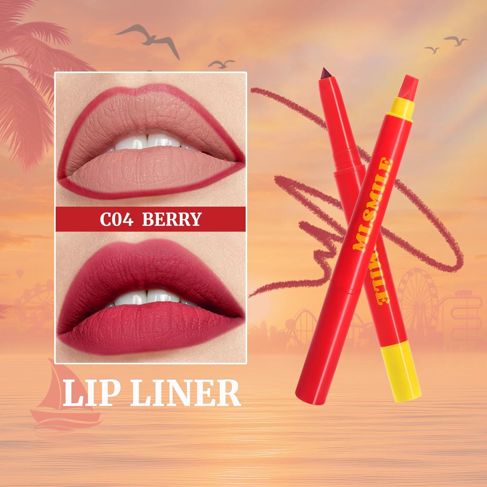 Long Lasting Lip Liner Pen Automatic 2 In 1 Double Head Silicone Brush Waterproof Smudge Proof Silky Lipstick Makeup