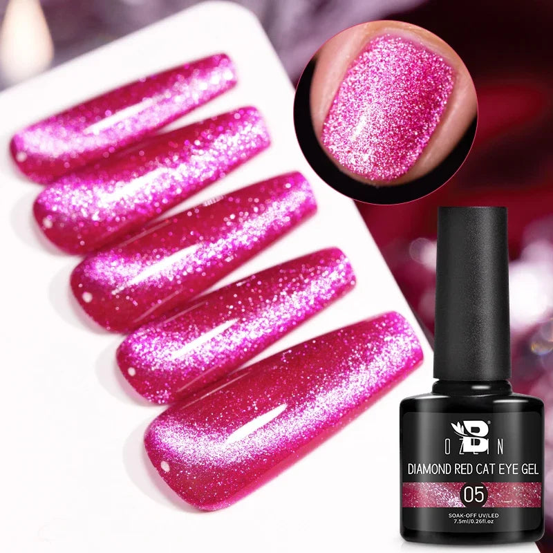 AWStorG 7.5ML Golden Gradient Cat Eye Magnetic Gel Sparkling Glitter Nail Polish Semi Permanent UV Nail Art No Need Base Color