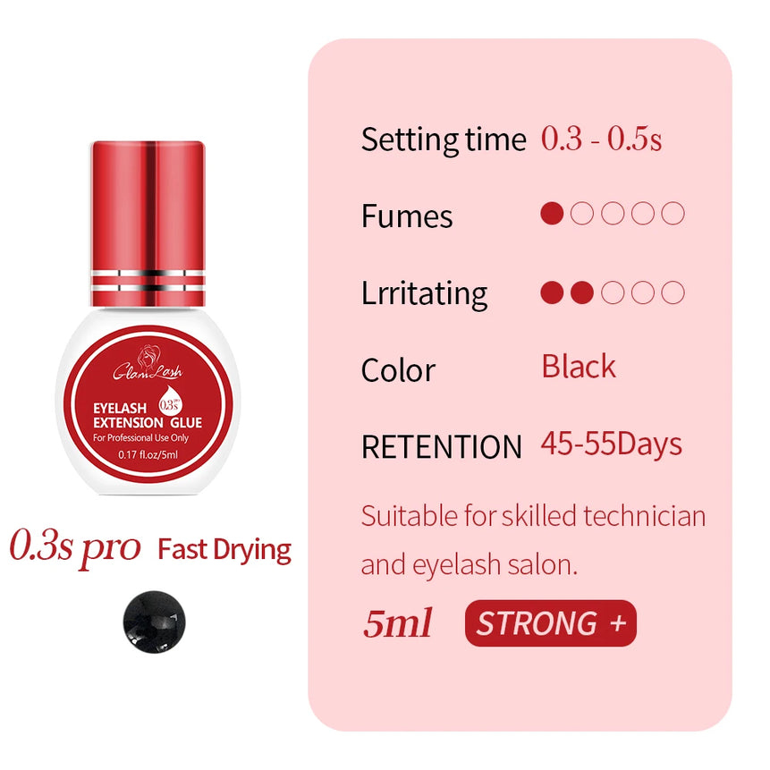 GLAMLASH Eyelash Extension Glue Individual False Lashes Black Adhesive Kit for Professional Use  0.3-2 Sec Dry Time