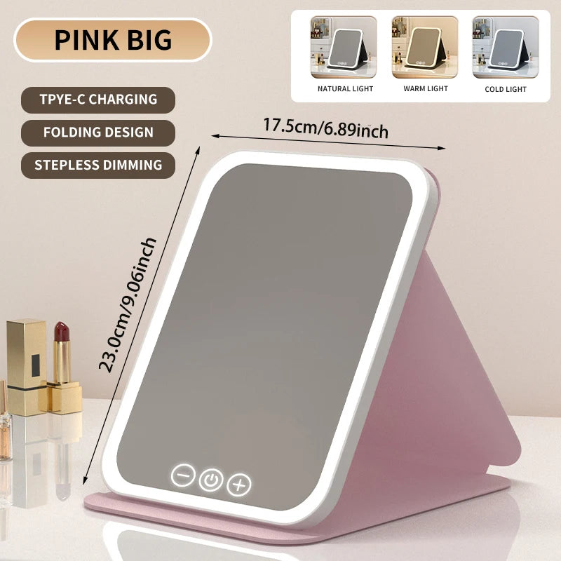 3-Color Dimmable LED Makeup Mirror with Touch Control Foldable Travel Mirror,Vanity Lighted Cosmetic Mirror for Home & Salon Use