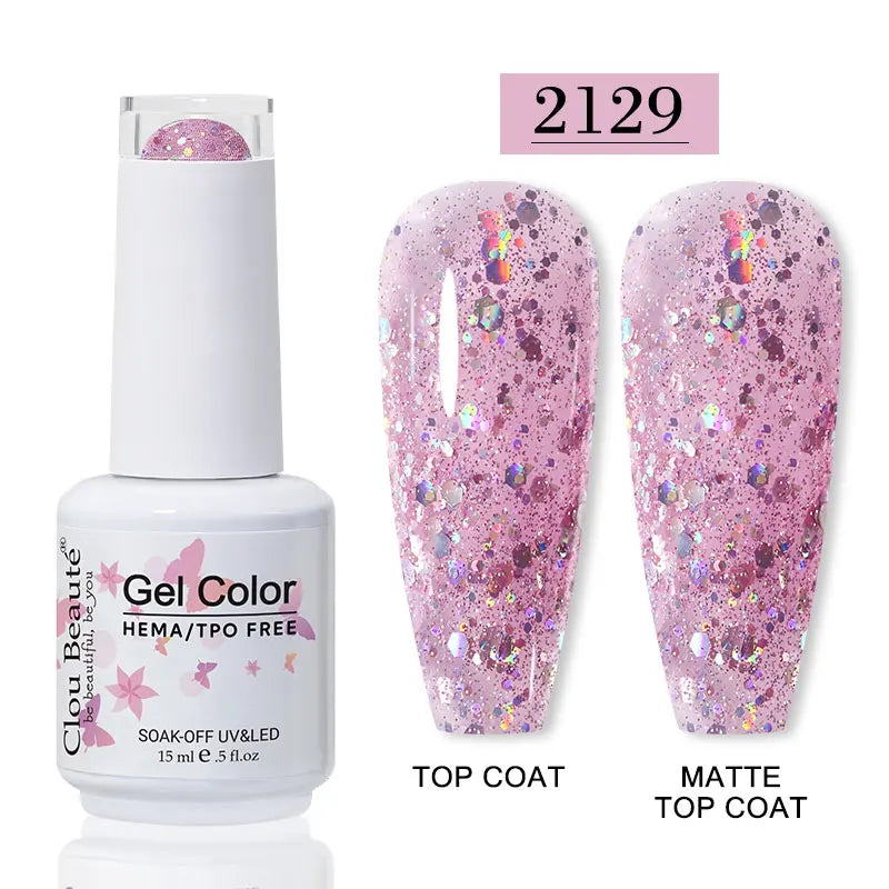 Clou Beaute Glitter Gel Nail Varnishes Winter Color Sparkling Sequins Soak Off UV LED Varnish Nail Art Decoration Base Top Coat
