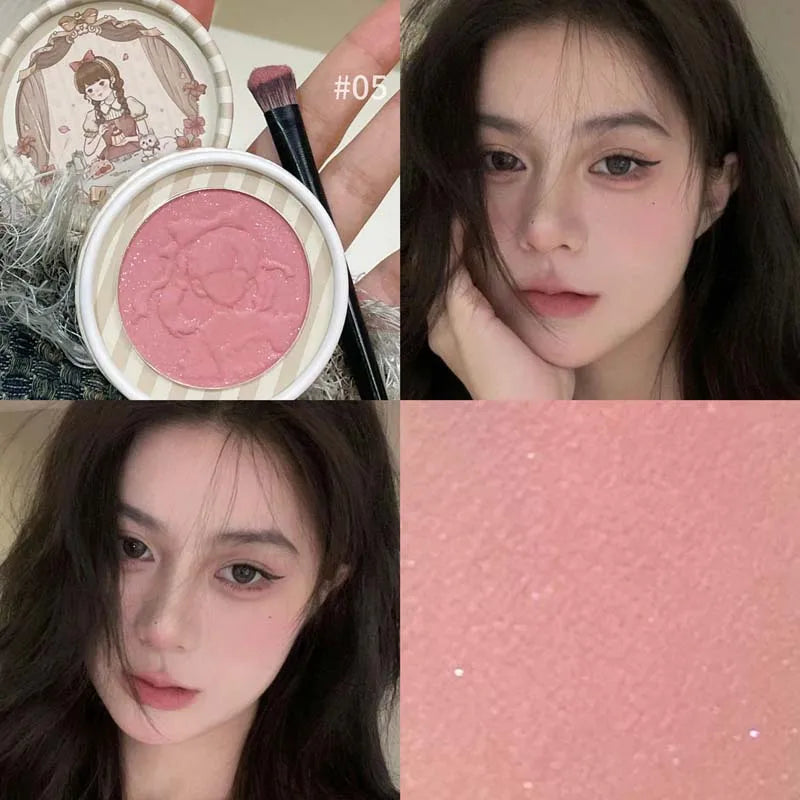 Girl's Relief Blusher Palette Shimmer Rose Low Saturation Powder Blush Mousse Matte Natural Rouge Brightens Facial Cheek Contour