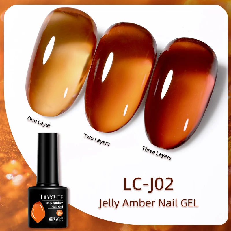 LILYCUTE 7ML Jelly Amber Gel Brown Winter Crystal Nail Polish Translucent Color Nail Art Gel Permanent UV Gel Polish Varnish