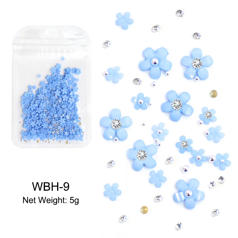 White Acrylic Flower Nail Art Decorations Mixed Size Rhinestones Red Blue Gem Manicure Tools Accessories DIY Nails Design 5g