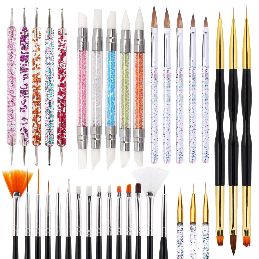 5/36 Pcs Nail art Brush Set Fine Liner Striping Dotting Silicone Tools 3D Gel Pen Acrylic Design Brushes for Home Use