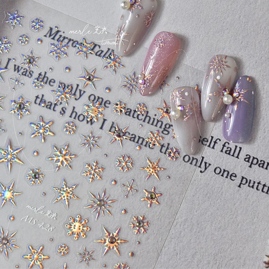 5D Laser Christmas Nail Stickers Crystal Diamond Nail Stickers Retro Gilded Snowflakes Self Adhesive Nail Art Decoration Sticker